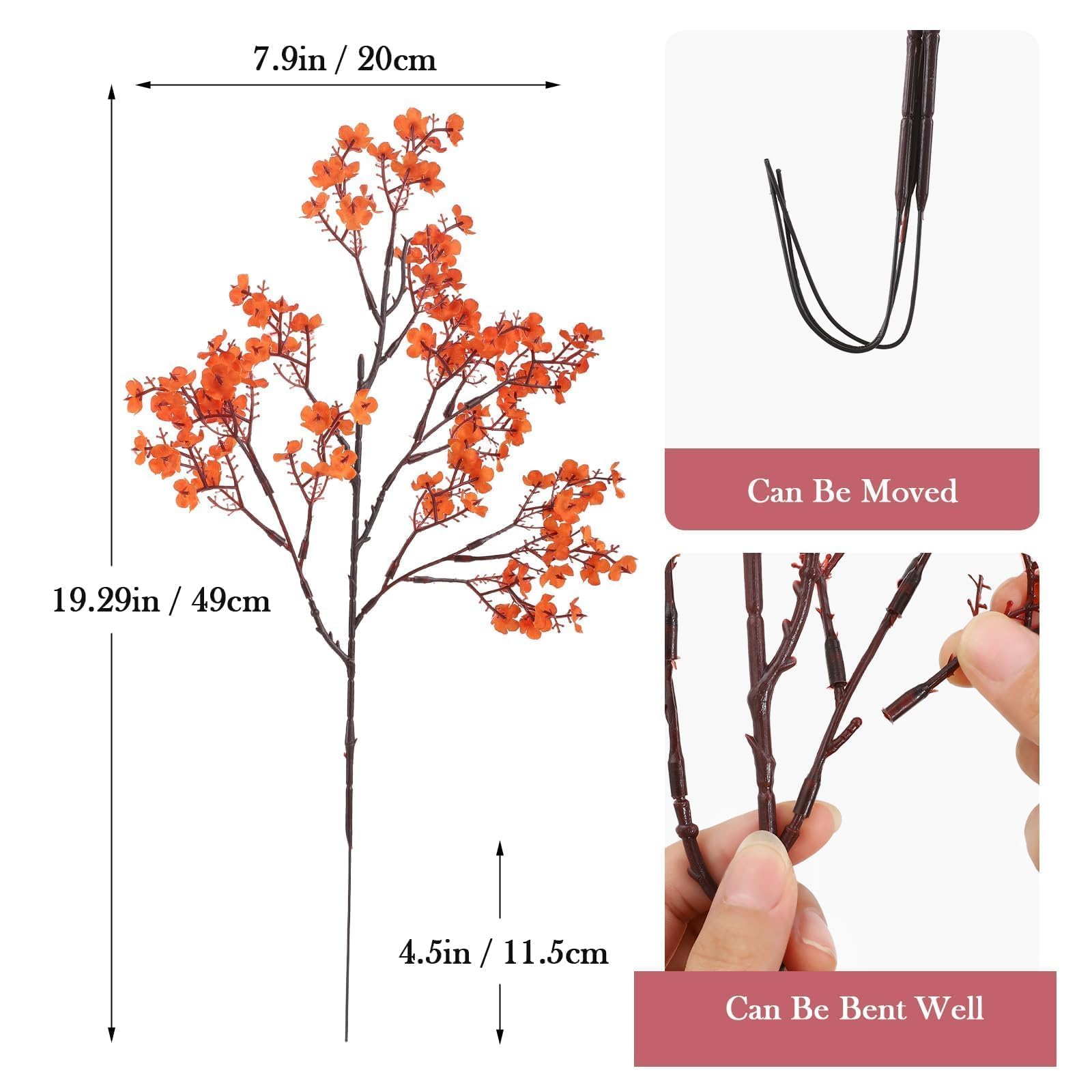 N&T NIETING Künstliche Schleierkraut, künstliche Blumen, Babyatem, 12 Stück, fühlen sich echt an, für DIY-Hochzeitsstrauß, Party, Tischdekoration, Blumenarrangements und Heimdekoration (orange)