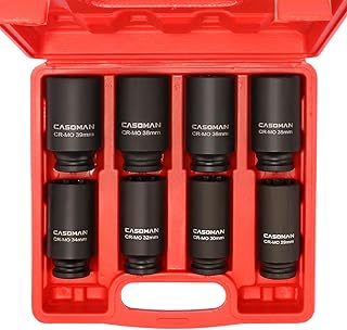 CASOMAN 1/2-Inch Drive Deep Spindle Axle Nut Impact Socket Set,12 Point, Metric, CR-MO, 29,30 32 34 35,36,38,39mm, 8 Piece 1/2" Heavy Duty Impact Socket Set