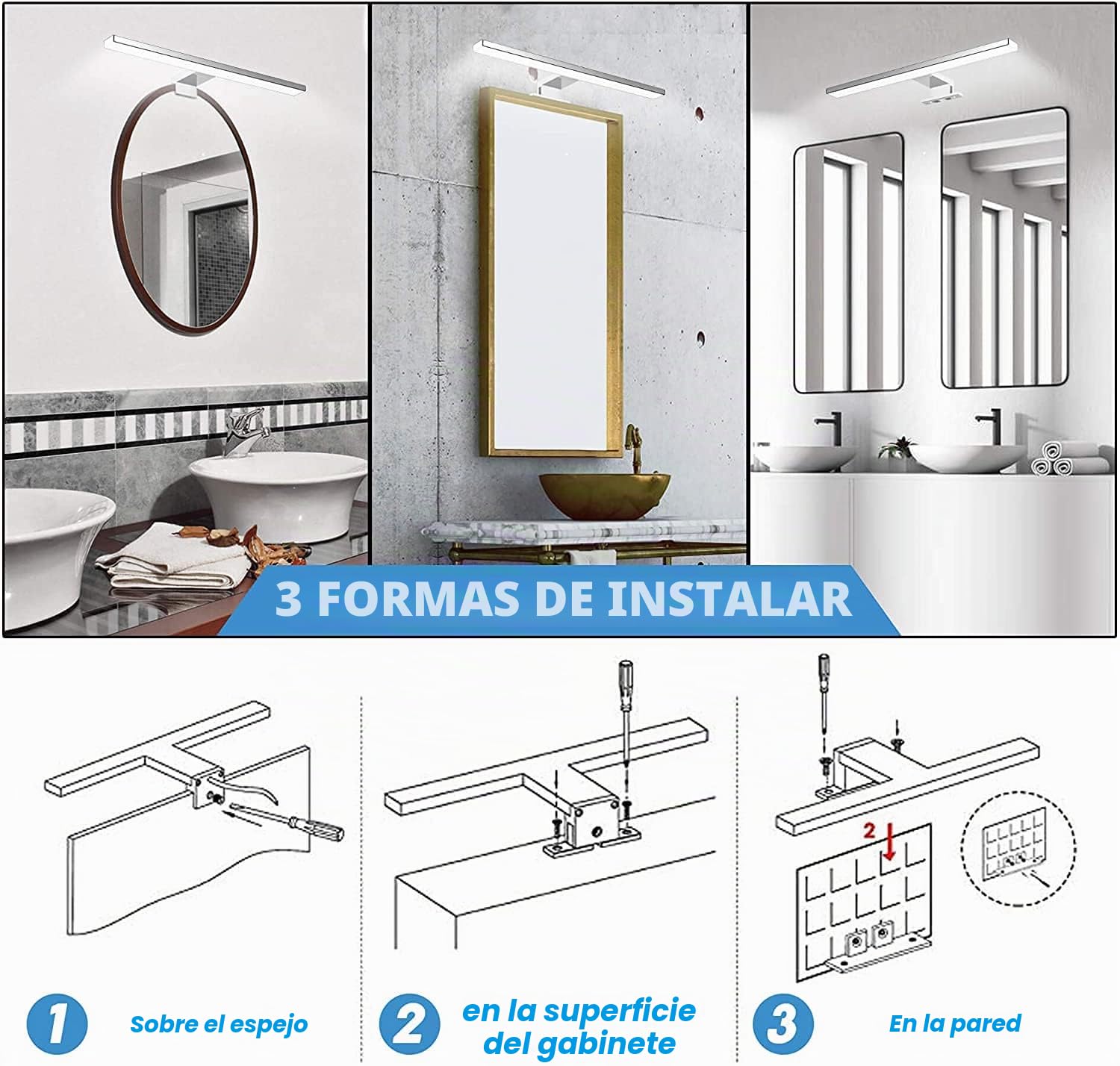 Lámpara LED de Espejo 10W 820LM Lámpara de Baño, Blanco Neutro 4000K Lámpara LED de Pared Luz de Gabinete IP44 230V Luz de Espejo de Baño de 40cm