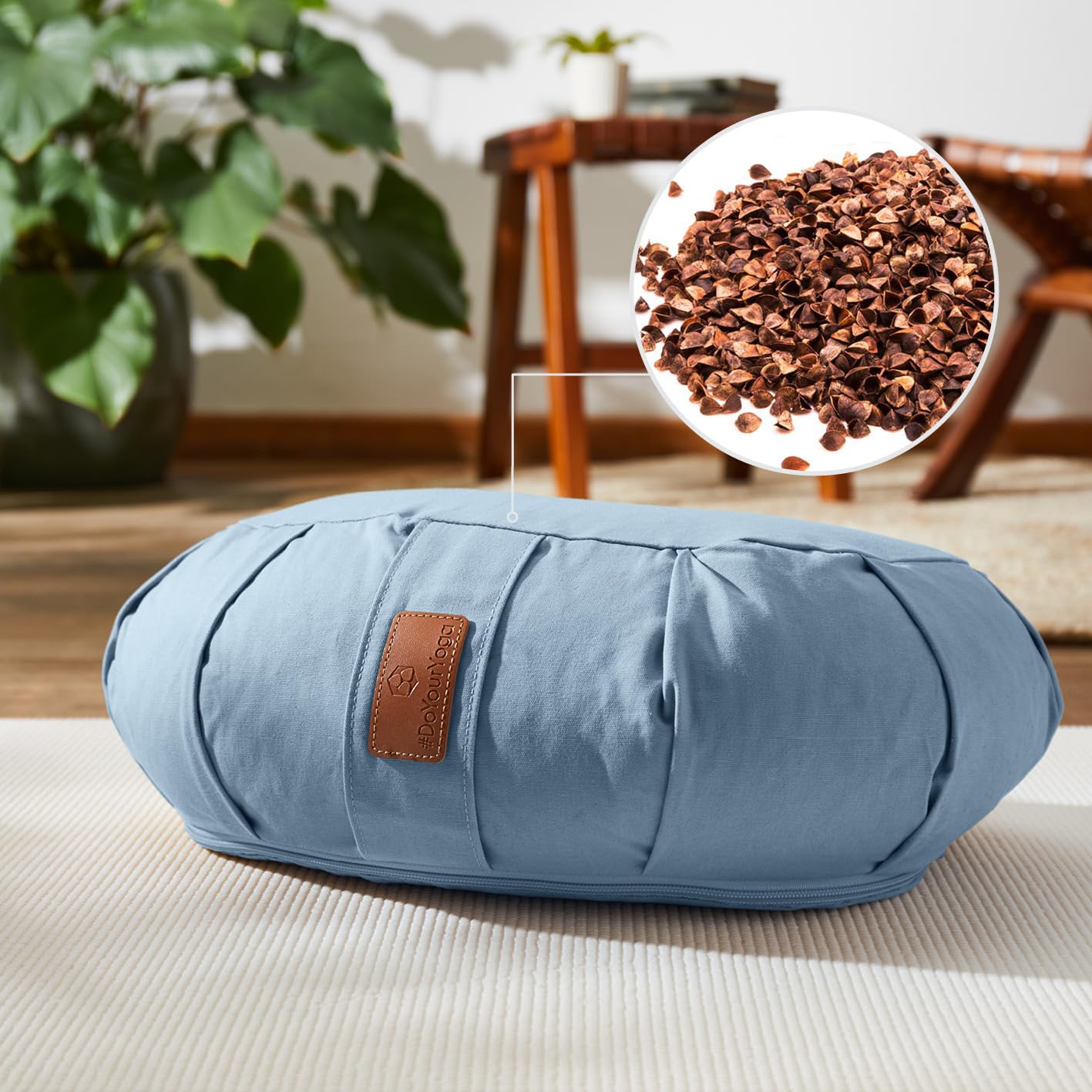 #DoYourYoga Zafu - Cuscino a mezzaluna "Ganesh", imbottito con farro biologico o gusci di grano saraceno biologico, rivestimento lavabile, 45 x 30 x 14 cm, cuscino da meditazione, seduta, Rondo per