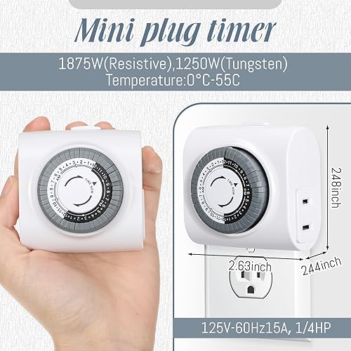 Miniatura 2 de Temporizadores programables de 24 horas para enchufes eléctricos, temporizador mecánico de enchufe interior resistente, intervalos de 30 minutos,