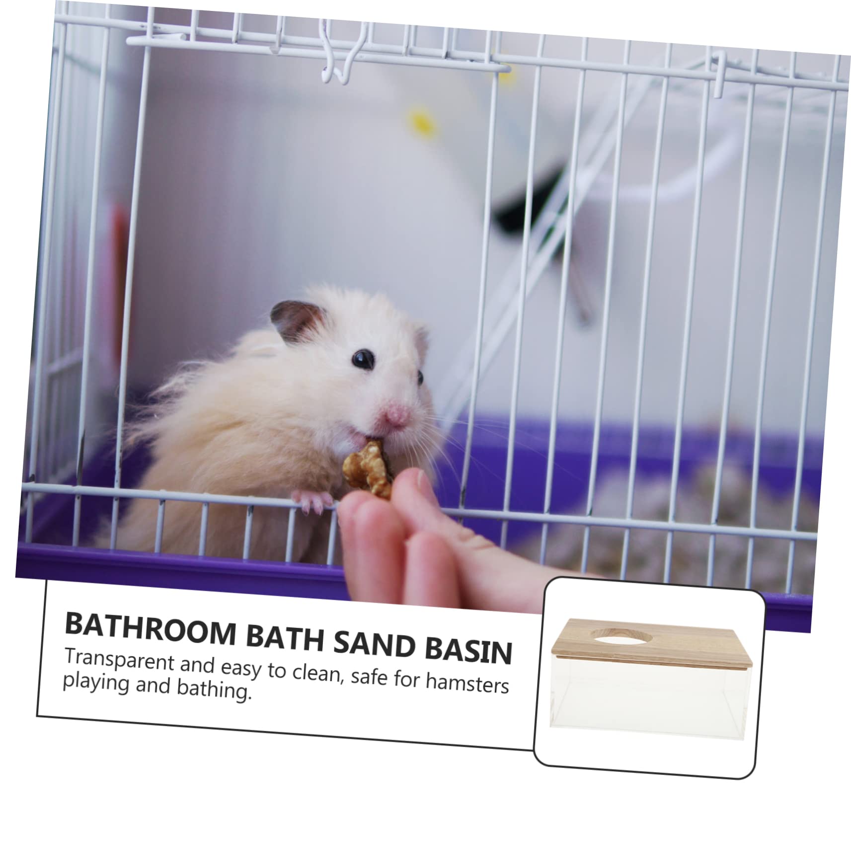 Transparentes Hamster Sandbad mit Spritzschutz, Acryl Holz, für Kleintiere