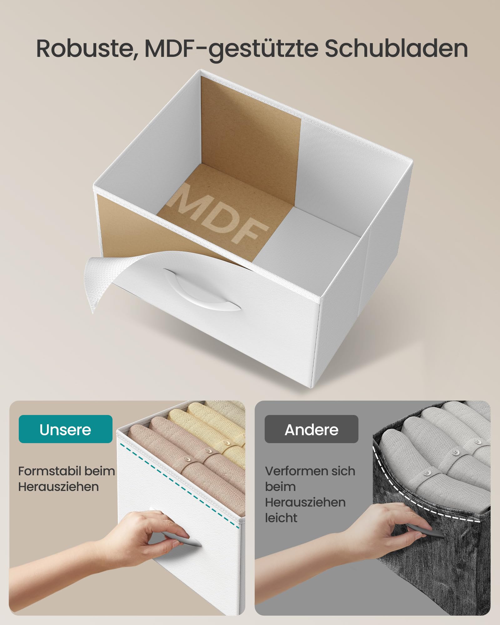SONGMICS BELLAH Kollektion - Kommode, Schrank, Aufbewahrungsschrank, für Schlafzimmer, Flur, Wohnzimmer, Stahl, 10 Schubladen, modern, wolkenweiß-schneeweiß LGS125WH01