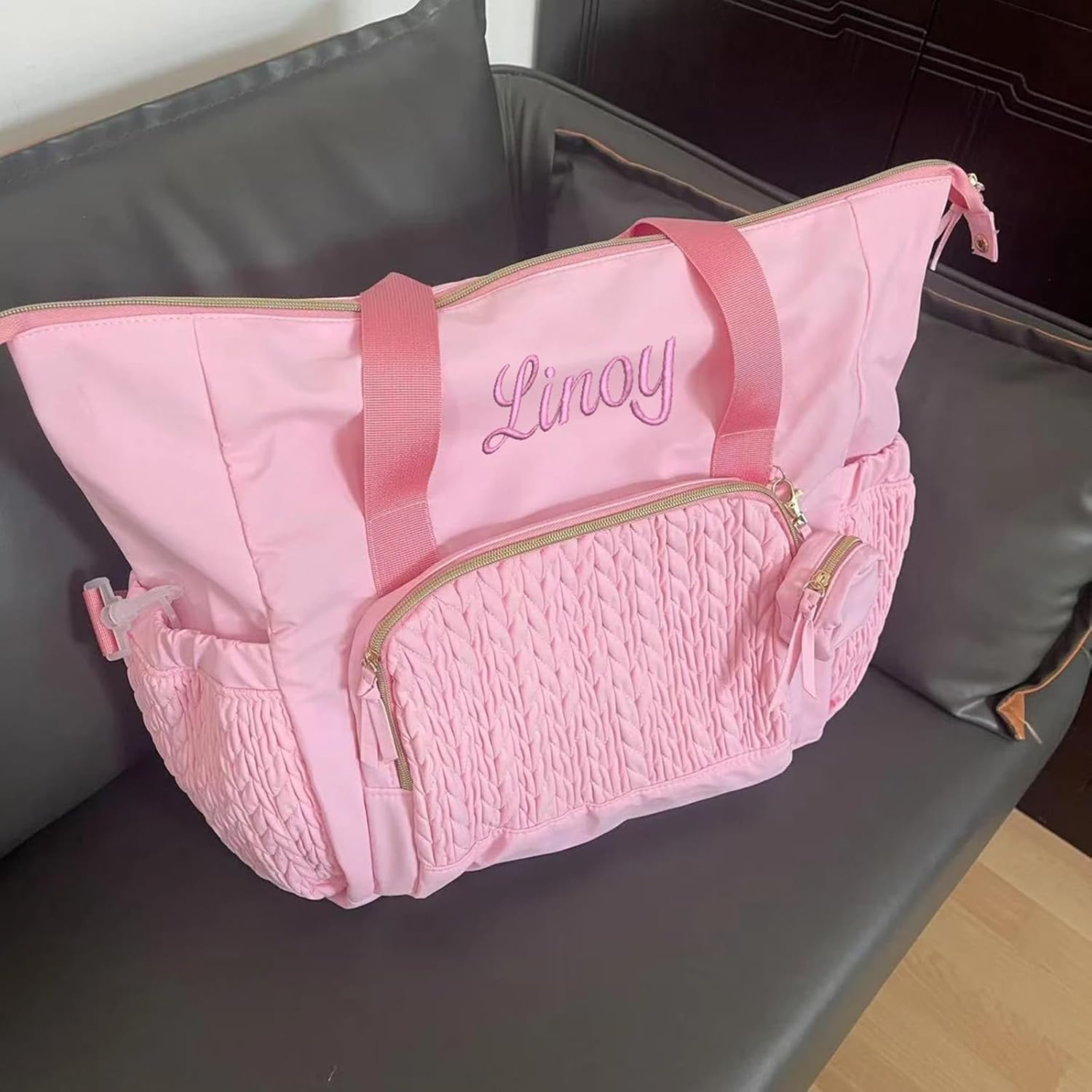 Personalized Name Mommy Diaper Bag Baby Stroller Organizer Large Capacity Maternity Bag with Insulated Pocket Changing Pad (Khaki)