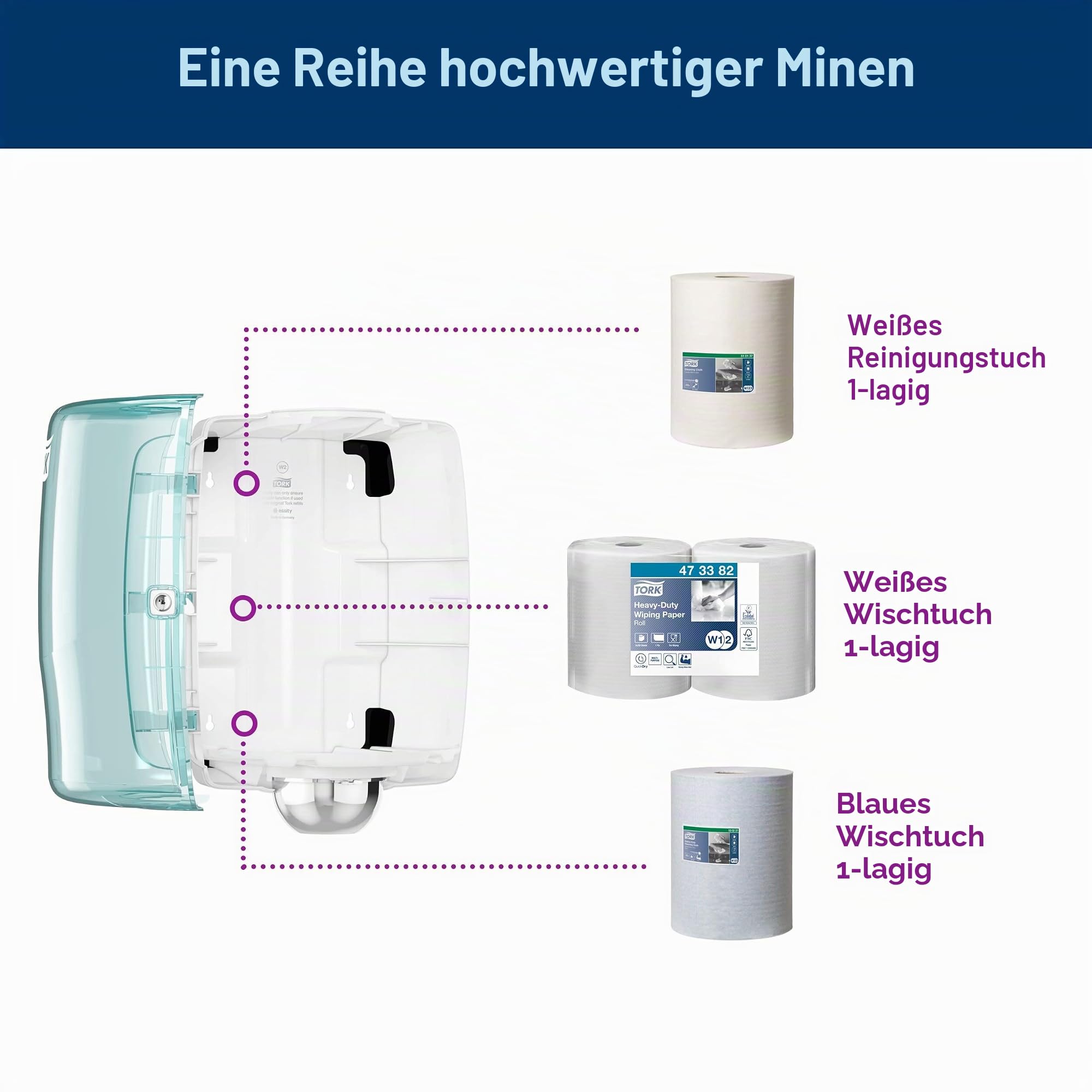 Tork Maxi Innenabrollungsspender Weiß und Türkis W2, Robustes Design, Performance Linie, 44,7 cm × 32,8 cm × 30,2 cm, 653000