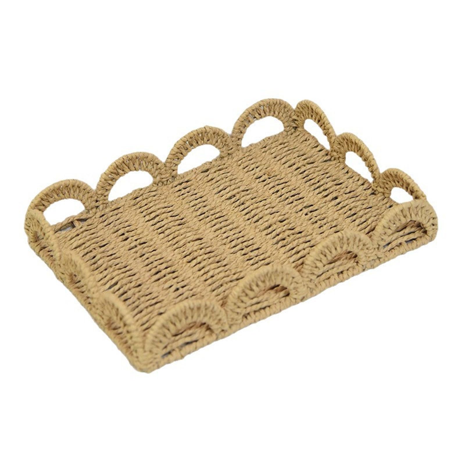 Zxfdsfdbnm Natural Handwoven Paper Cord Organiser Basket Scalloped Serving Tray for Desktop and Cabinet Storage Household Storage Bin