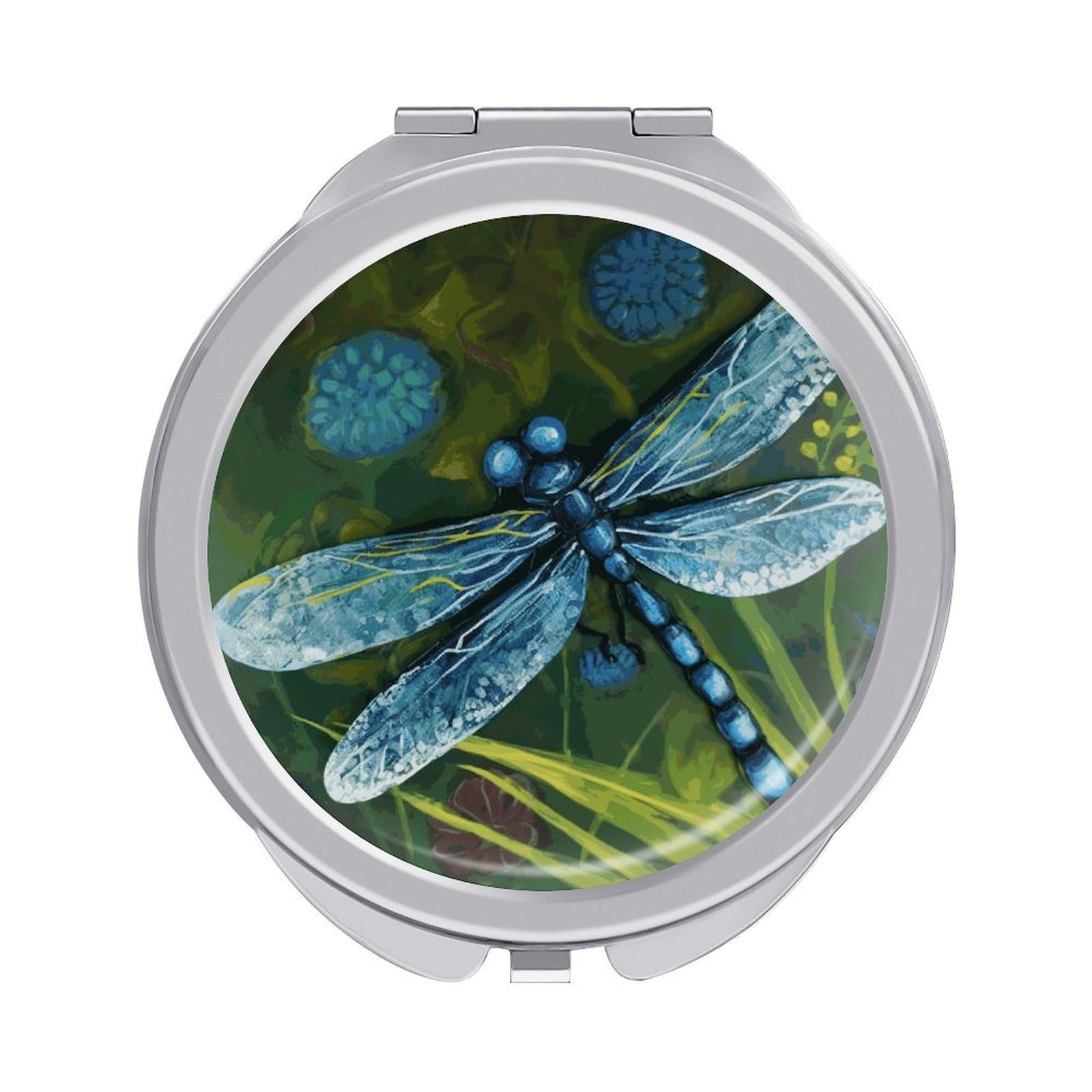 JTREHY Hand Painted Blue Dragonfly Makeup Mirror Portable Folding Mirror Compact Travel Mirrors 2-Sided Round Pocket Mirrors Cute Handheld Beauty Mirror for Handbag Purse for Women Gift