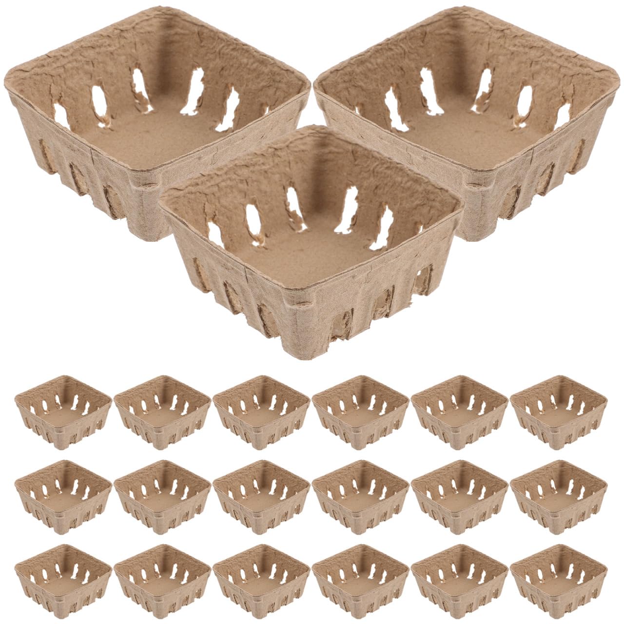 Mobestech Household Berry Basket Paper Pulp Fruit Tray Box 4 Inch Lightweight Storage Crate for Berries Vegetables Snacks Picnic Wedding