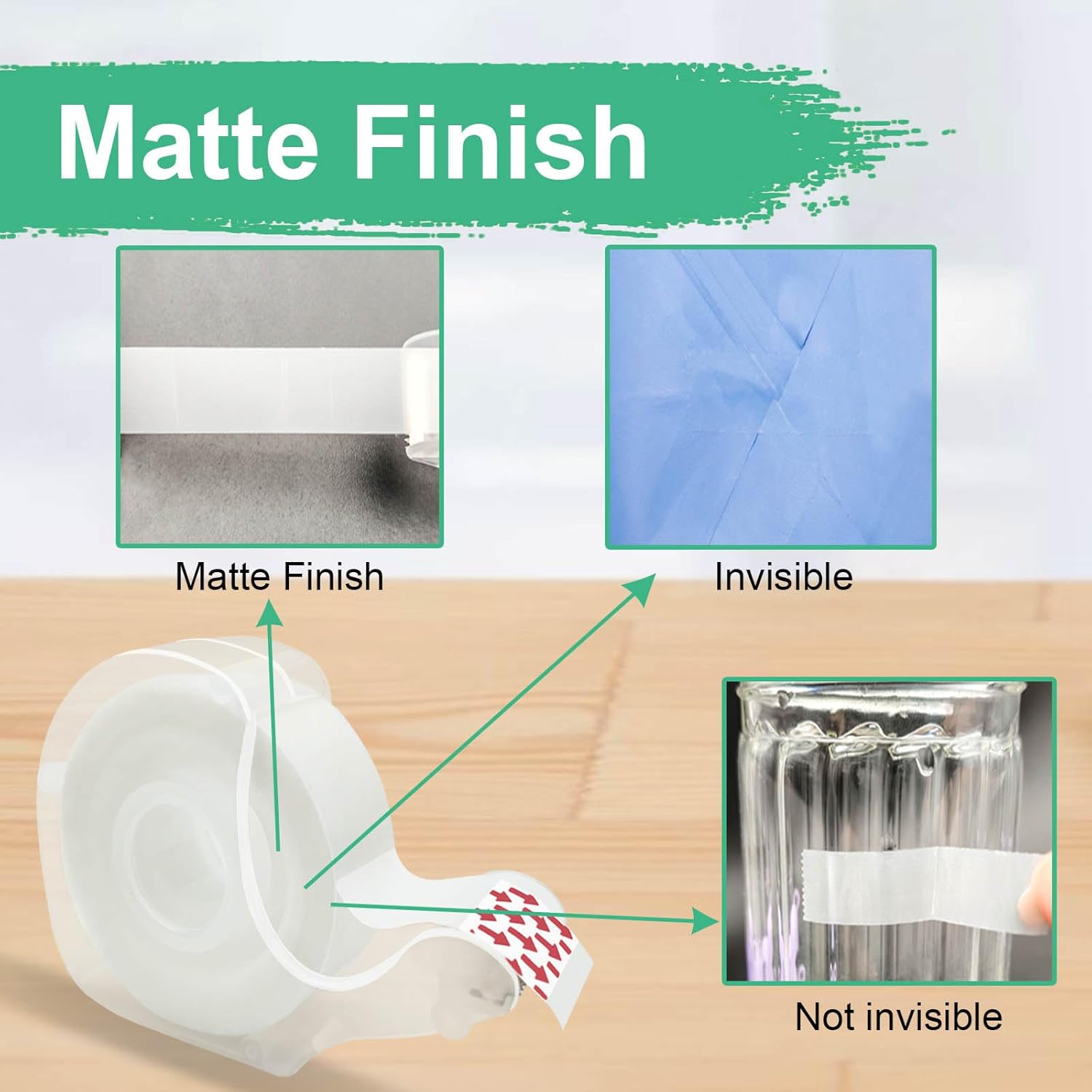 Bulk Tape clear, Invisible Tape, Matte Finish, Writable, 3/4 in x 650 in, 60 Rolls with Dispensers, Transparent Tape, Ideal for Christmas Wrapping Paper, Gift Wrap, School Supplies & Office Use