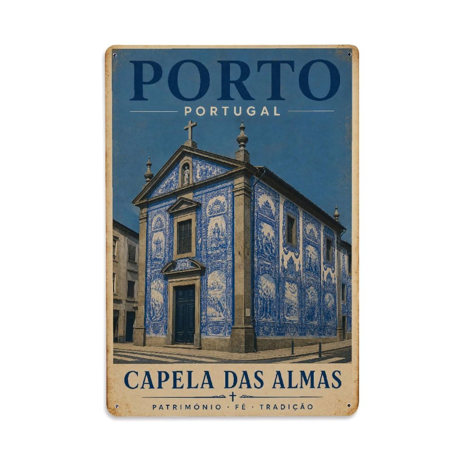 Huiyhb 8X12inch(20X30cm) Vintage Travel Capela Almas Chapel Azulejo Tiles Portugal Metal Tin Sign