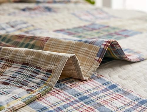 Miniatura 5 de Hailea Edredón de retazos a cuadros tamaño matrimonialqueen, ligero, a cuadros, colcha para todas las estaciones, decoración de ropa de cama para el