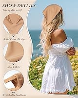 Vista 3 de HAIMEIKANG Pañuelo floral para el cabello para mujer, bandanas bohemias para mujer, pañuelo triangular, bandas para el cabello de color sólido