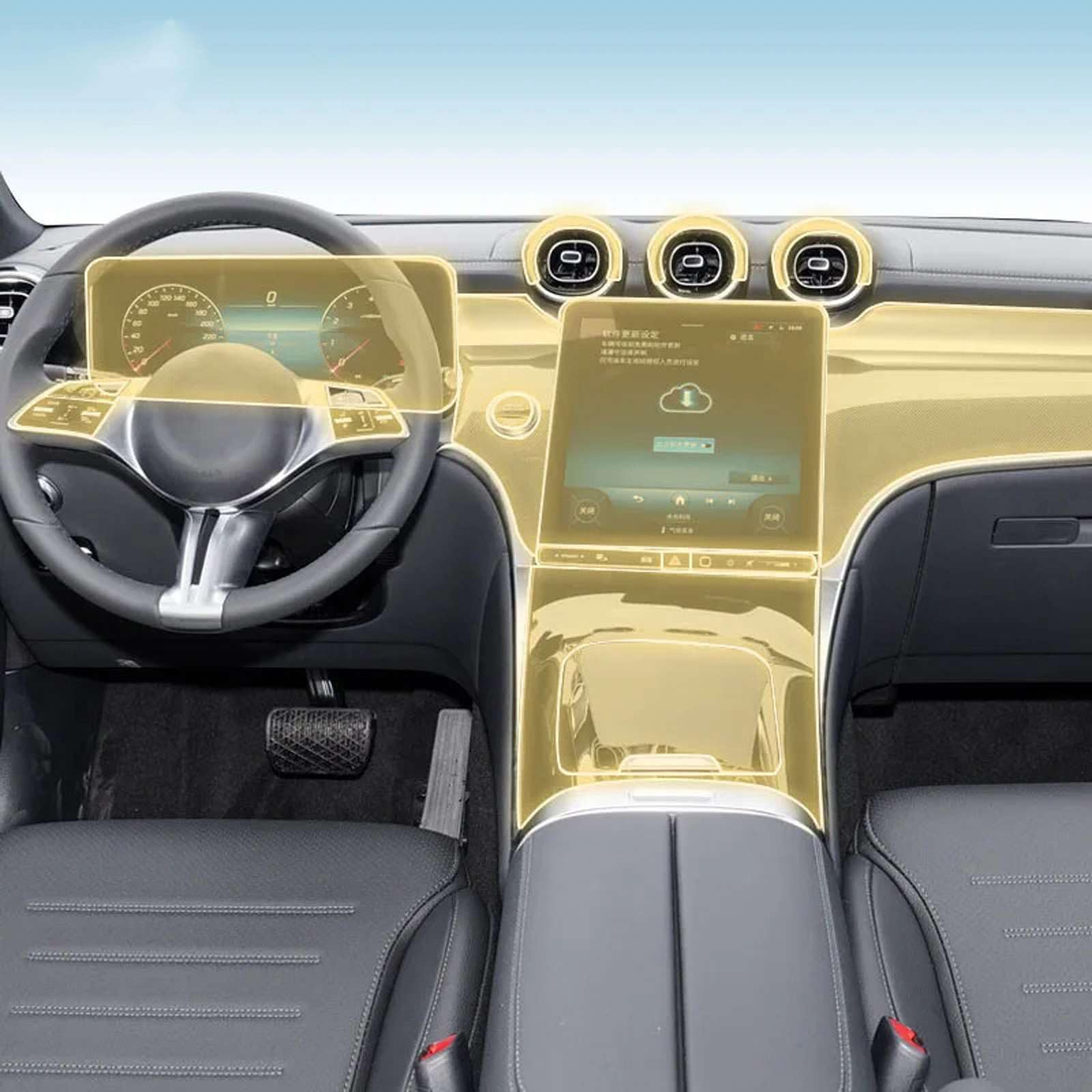 Film protection habitacle TPU Benz GLC W254 pour éviter rayures de console