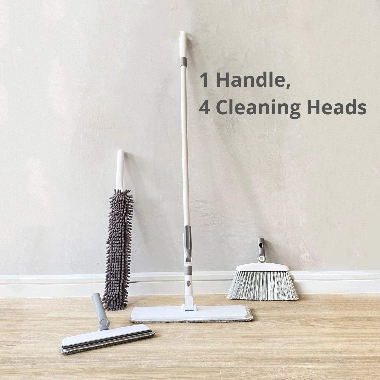 främsta | Home Cleaning Interchangeable Series - Starter Kit (Includes 1 Telescopic Pole, 1 Dust Broom Head, 1 Chenille Bendable Duster, 1 Flat Mop 1 Window Cleaner with Microfiber Pad): Kitchen & Dining