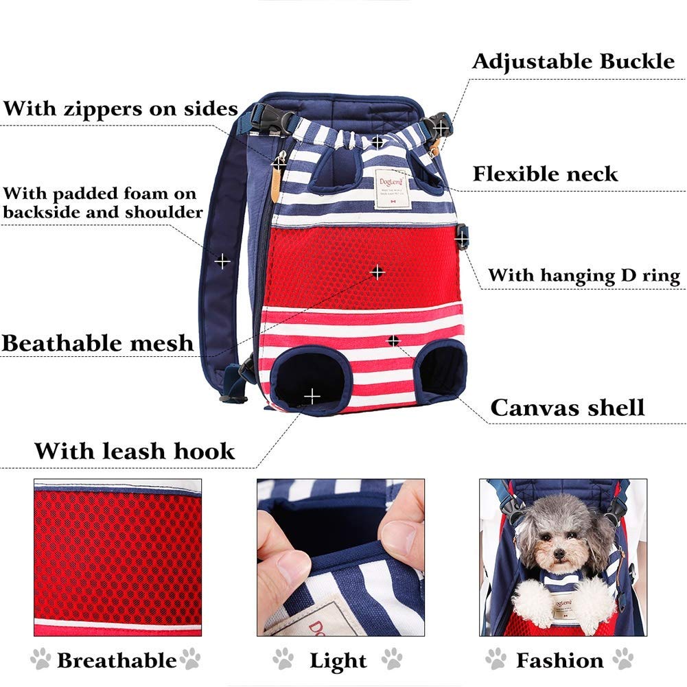 Tineer Zaino per Animali Domestici,Regolabile Dog Front Legs out Carrier Backpack Il Sacchetto di Mano Libero Viaggi,Easy-Fit per 5-12KG Piccole Medie Gatti Cani attività all'aperto (Stripe)
