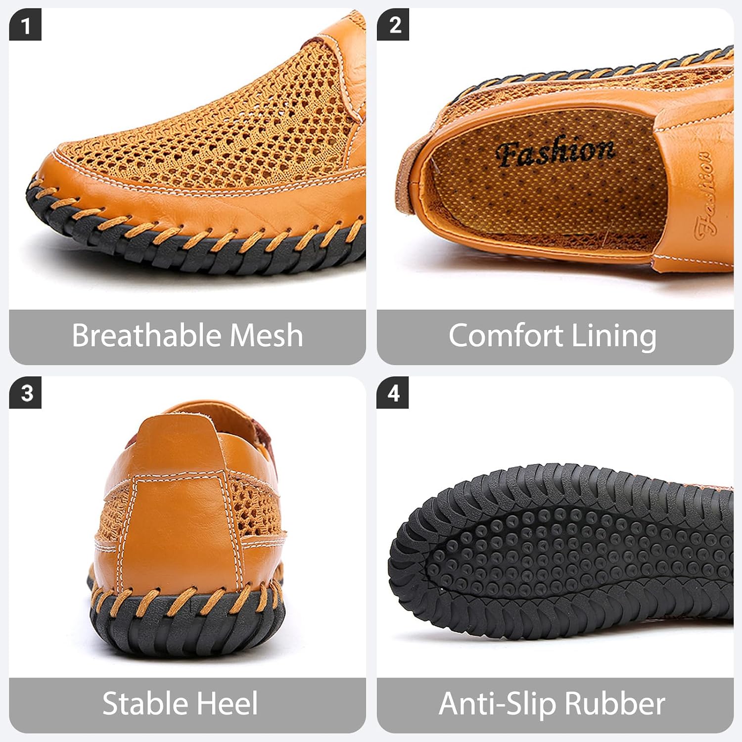 Men's Handmade Mesh Round Toe Loafers Casual Summer Breathable Slip On Walking Shoes Comfortable Non-Slip Hiking Driving Sandals