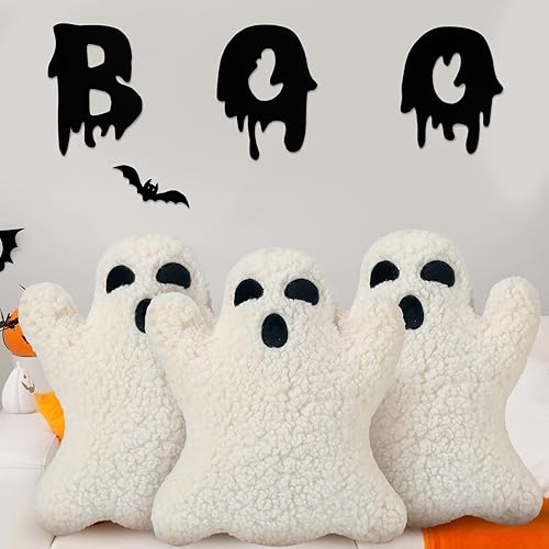Shappy 3 almohadas de Halloween de fantasma, almohadas de Halloween, almohada de peluche con forma de fantasma, linda almohada suave de fantasma,
