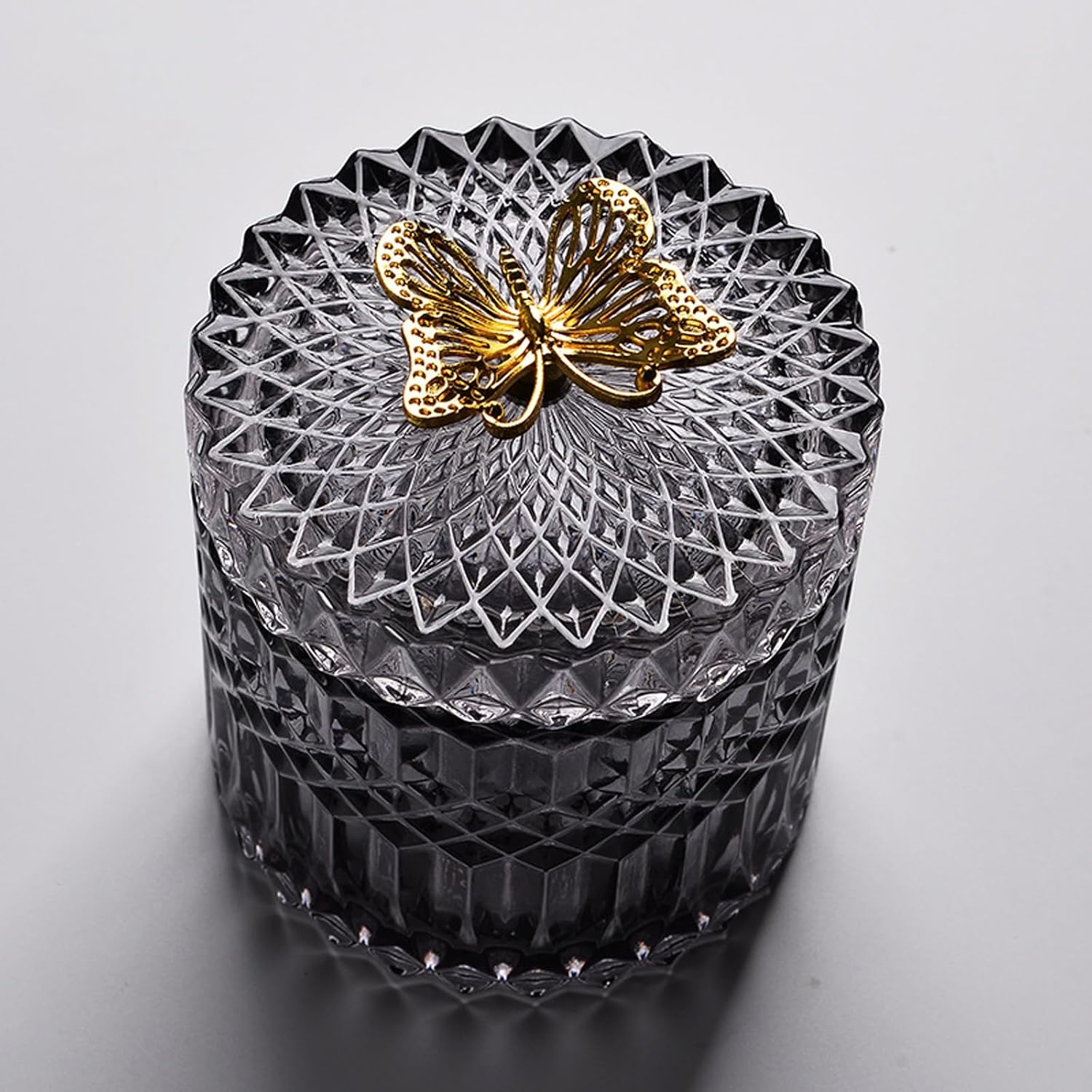 Glass Jewelry Jar with Lid, Cotton Swab Qtips Holder Dispenser Glass Candy Buffet Jar Small Glass Storage Jar Cute Butterfly Lids,Black,Big
