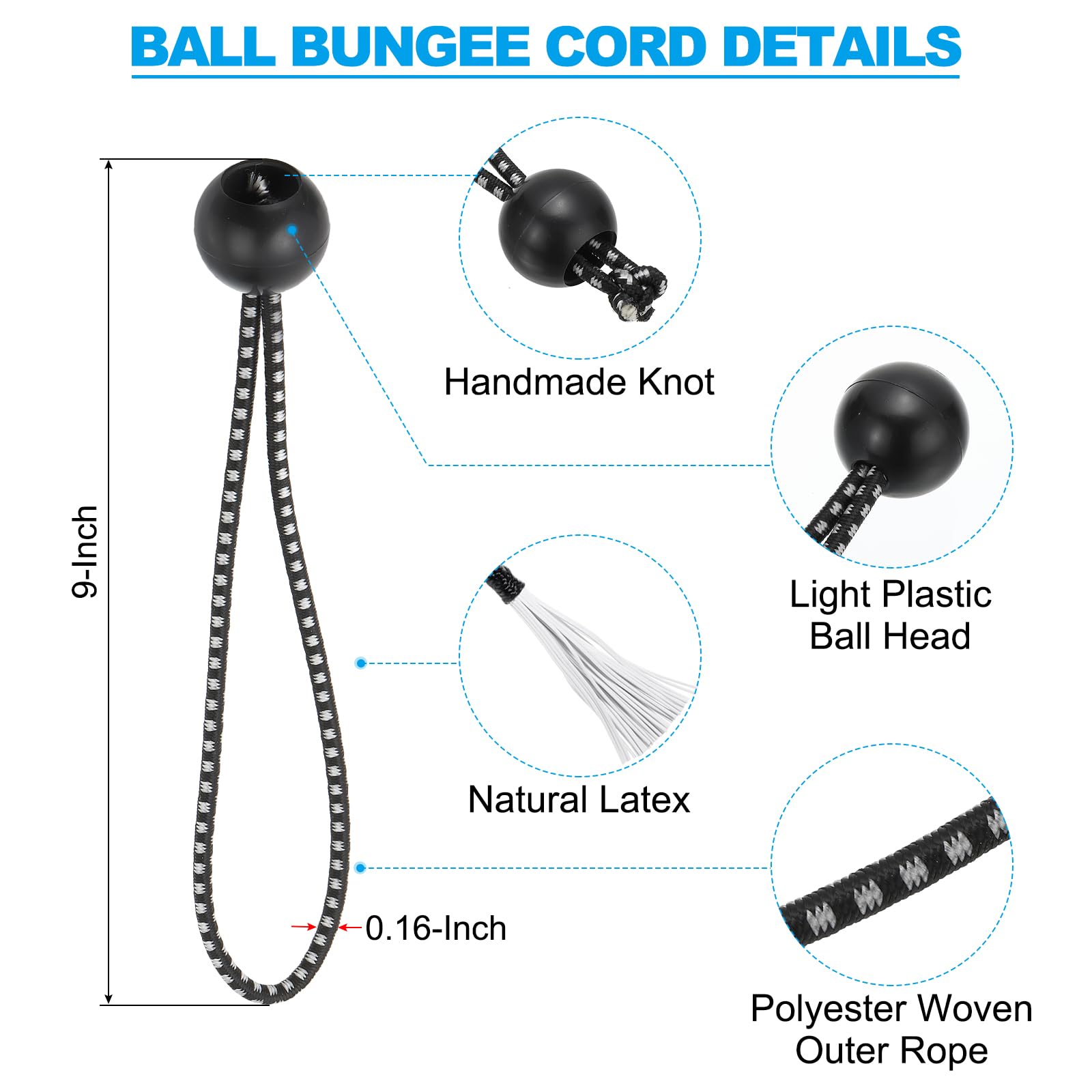 PATIKIL 9 Inch Tarp Ball Bungee Cord - Image 2