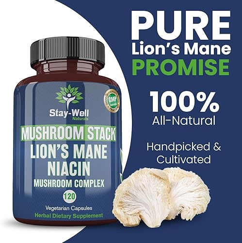 Miniatura 6 de Cápsulas de suplemento de hongo de melena de león con niacina  Cápsulas complejas de hongos, con hongos de cola de pavo, hongo Chaga y extracto de