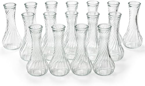 Miniatura 6 de Paquete de 16 jarrones de cristal, pequeños jarrones transparentes a granel, jarrones de vidrio roscados para centros de mesa, mini jarrón vintage