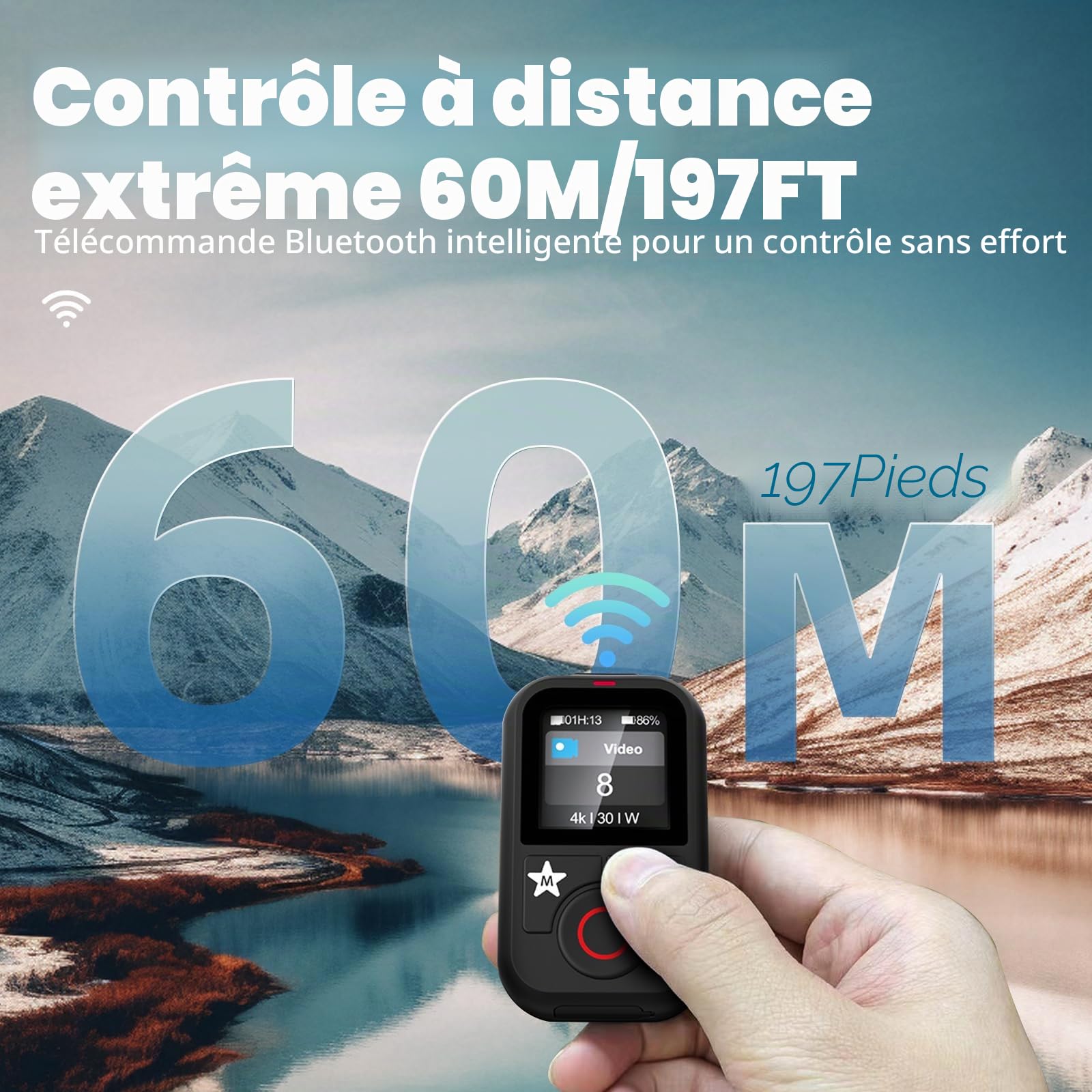 AFAITH Télécommande sans Fil Intelligente pour Go Pro Hero 13/12/11/10/9/8 Black GoPro Max, 5 Langues (Dont Le français), écran Couleur LCD, réglage de la luminosité, Rotation à 360 degrés, étanche