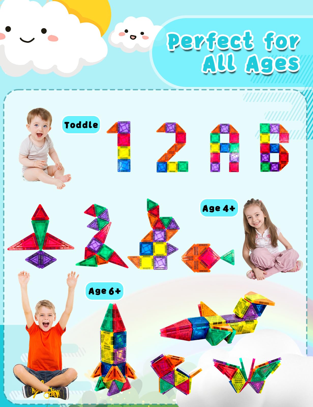 Riswistoy Mini Magnetic Tiles 60 Piece, Magnet Building Tiles - Image 4