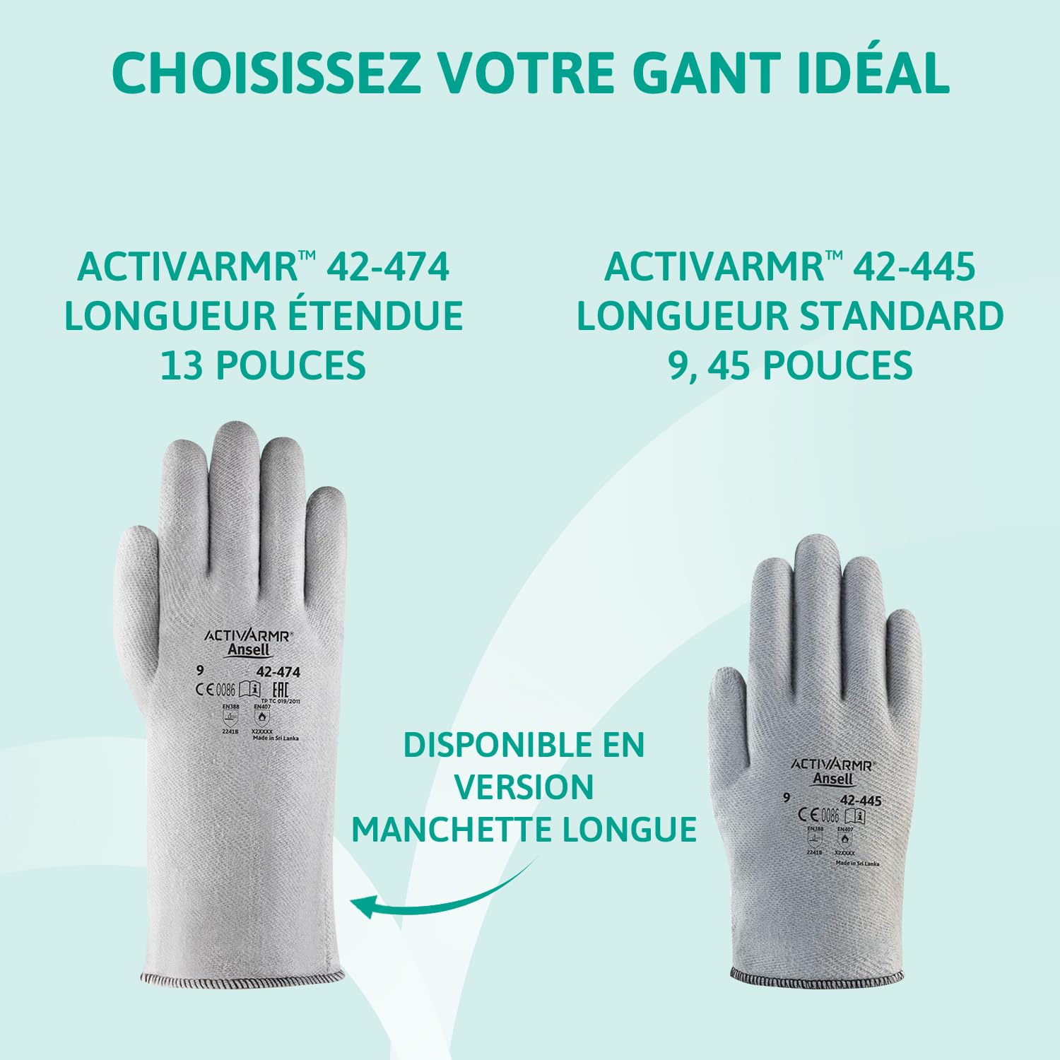 Ansell ActivArmr 42-445 Gants de Travail Thermorésistants, Résistance à la Chaleur et Protection Anti-Coupure Élevées, Gants de Manutention, Bricolage, Chantier, Taille XL (12 Paires)
