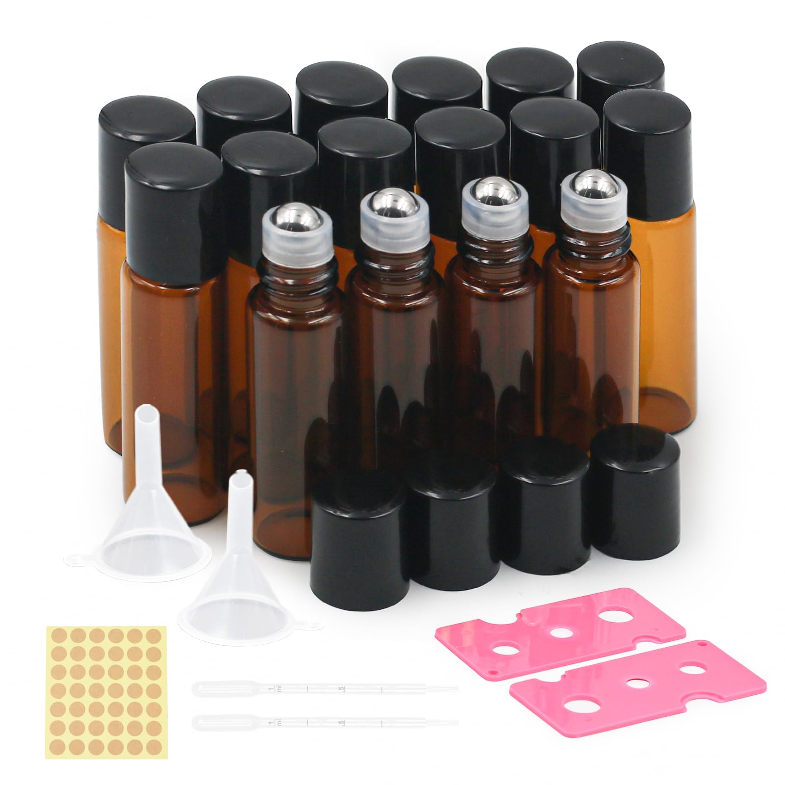 Roll On Aceites Esenciales 5ml Botellas Rollon Cristal Rellenable Perfume Roll on con Bola de Acero Inoxidable 16 pcs