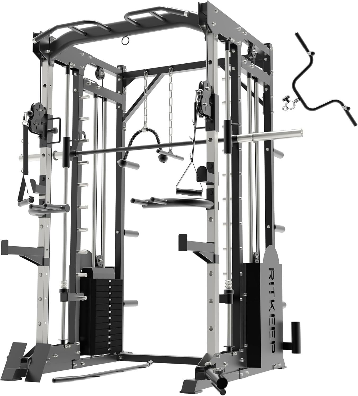RitKeep PMAX-5600 Smith Machine Home Gym Training Machine with 326lb Weight Stacks, Multi-Functional Power Rack, Aluminium Pulley Wheels & More Accessories (Black)