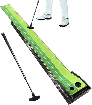 Golf Putting Mat Set, putting mat with Adjustable 41-90cm Extendable Putter