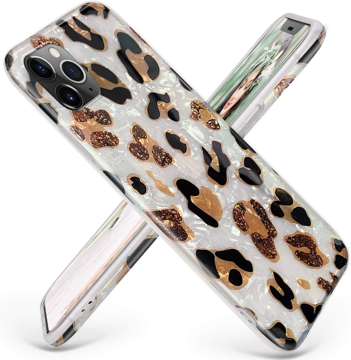 iPhone 11 Pro Max Case for Girls Women,Glitter Leopard Cheetah Print Cute Design Soft Silicone Protective Phone Case Cover with Sparkly Pearly-Lustre Shell Pattern for Apple iPhone 11Pro Max 6.5