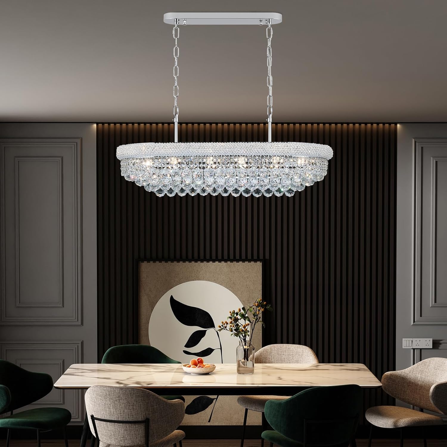 Crystal Chandeliers for Dining Room Light Fixtures Over Table, Modern Crystal Chandeliers for Kitchen lsland, 11 Lights Empire Style Chrome Luxury Lighting Fixtures for Living Room Bar