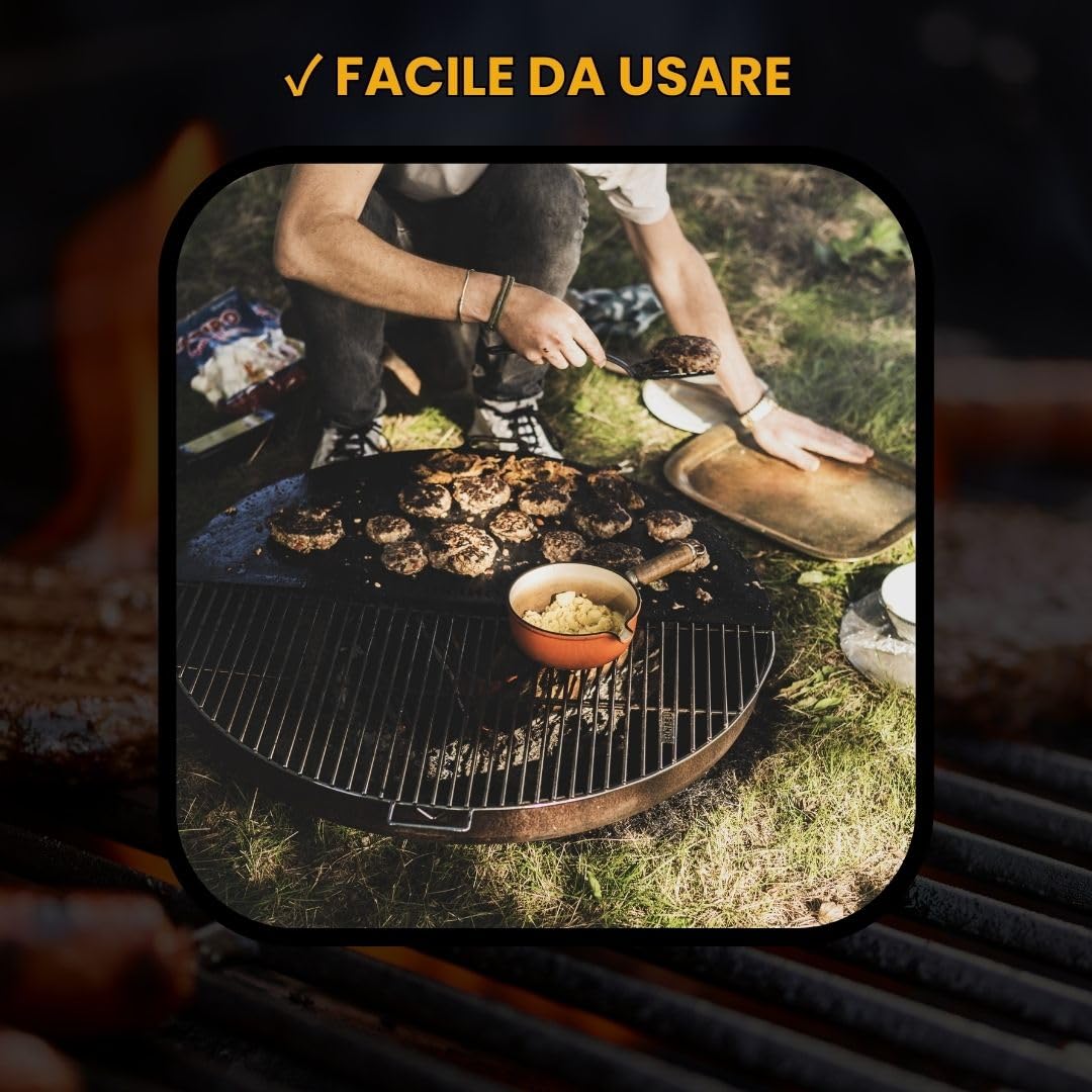 BonFeu BonGrill Griglia in Acciaio zincato - Piastra per griglia Plancha - Piastra per griglia a Gas, griglia Plancha a Gas, griglia Plancha - Tappetino per Ciotola da Fuoco - ½ Ø100cm