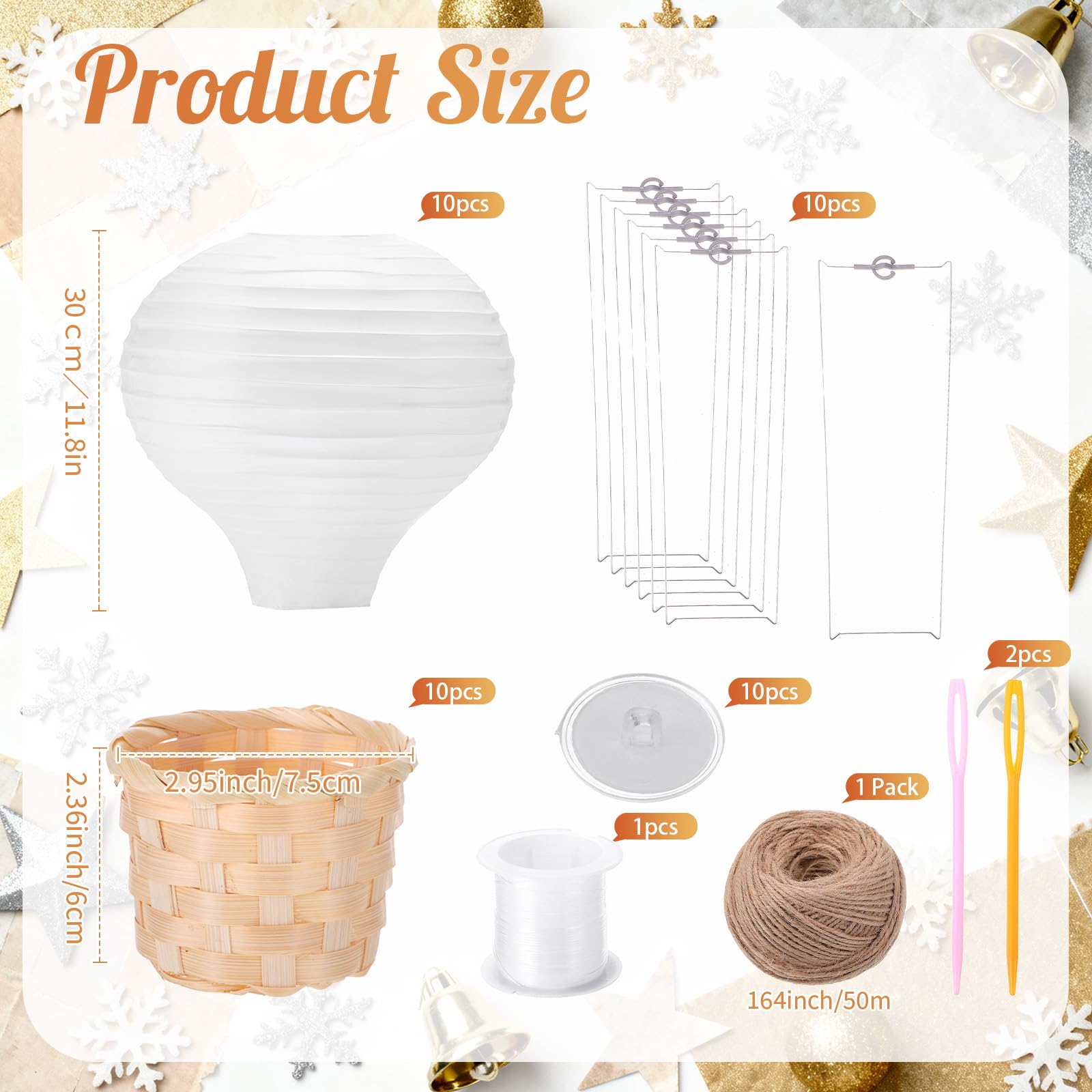 Meooeck Lot de 10 lanternes en papier réutilisables à suspendre pour décoration de montgolfière - 30,5 cm - Pour loisirs créatifs, mariage, anniversaire, Noël, maison, salon (blanc)