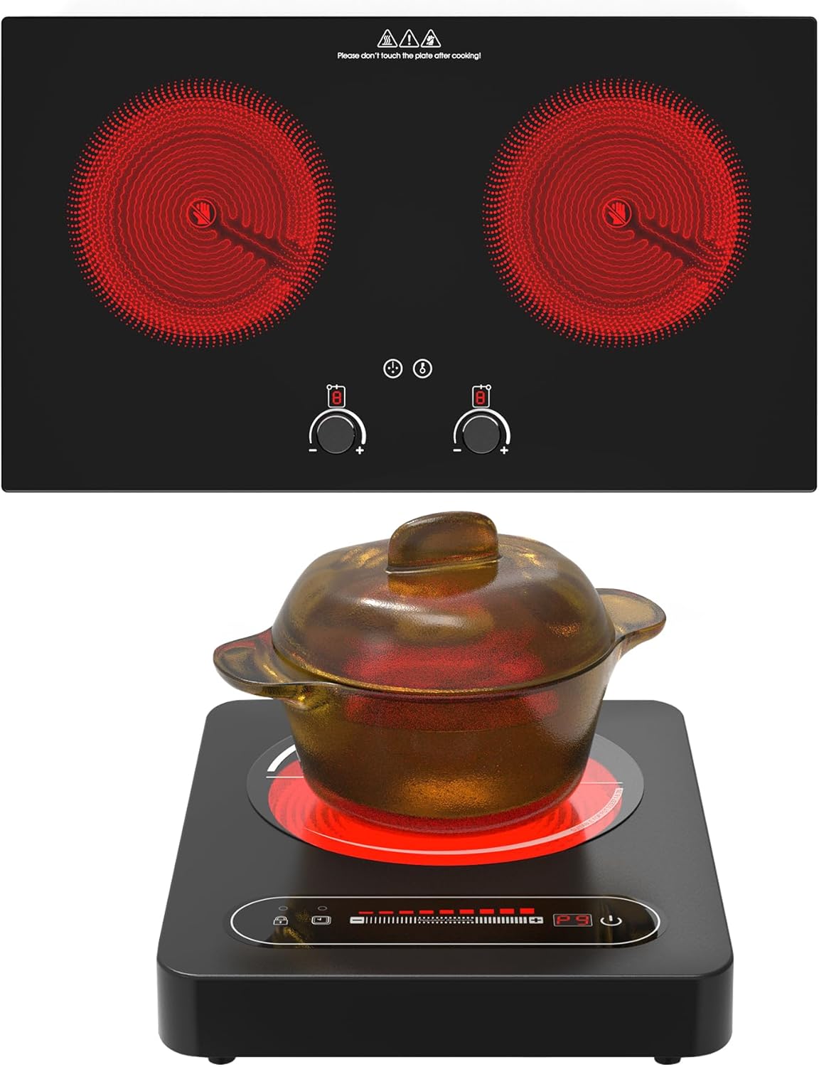 VBGK Single and Double Electric Cooktop, 110V Electric Stove Top with 9 Power Levels, Kids Lock & Timer,LED Touch Control,Overheat Protection stove top