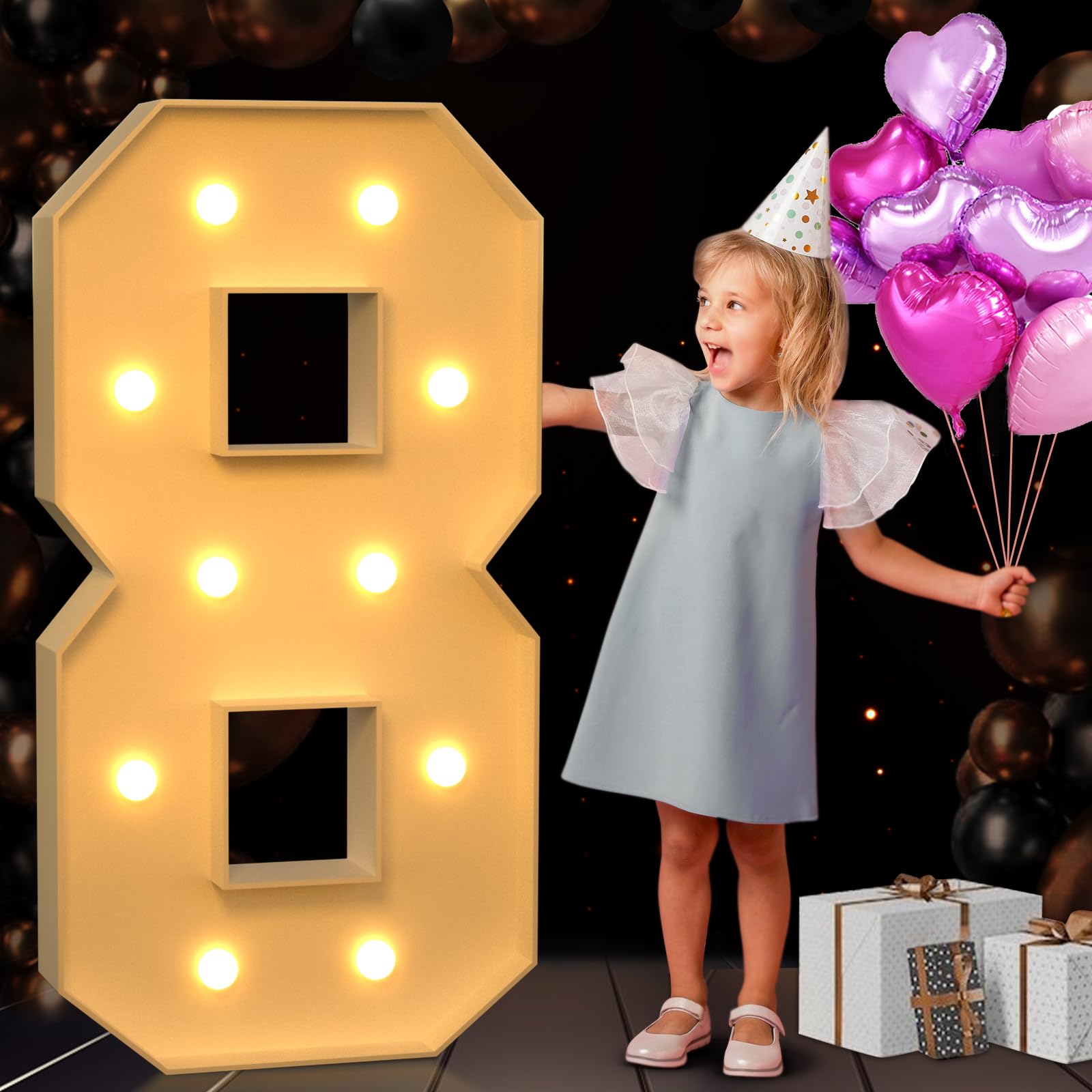 imprsv 4FT Marquee Numbers, Marquee Light Up Numbers for 18th 80th Birthday Decorations, Marquee light up letters Anniversary Party Decor, Mosaic Numbers for Balloons Number 8, Pre-Cut Foam Board Kit
