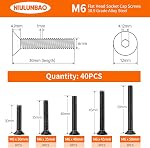M6 x 30mm 35mm 40mm 45mm 50mm Tête plate Bouchons à tête plate Boutons de comptoir, 10.9 Acier allié de qualité, finition à oxyde noir, Allen Hex Drive, Métrique entièrement fileté, kit d'assortiment 40PCS