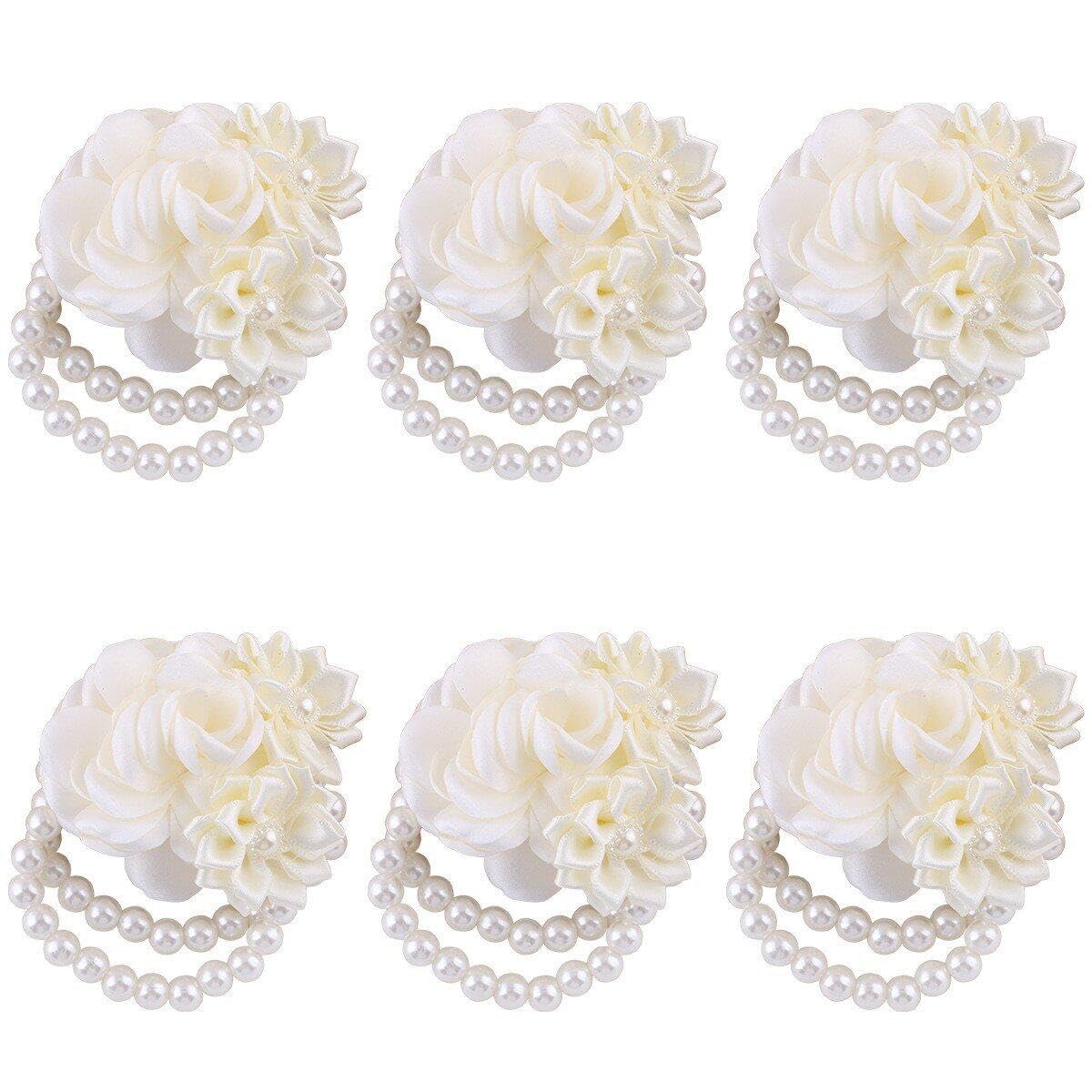 Corsage du poignet de mariage Hrippy : lot de 6 bracelets de fleurs en perles