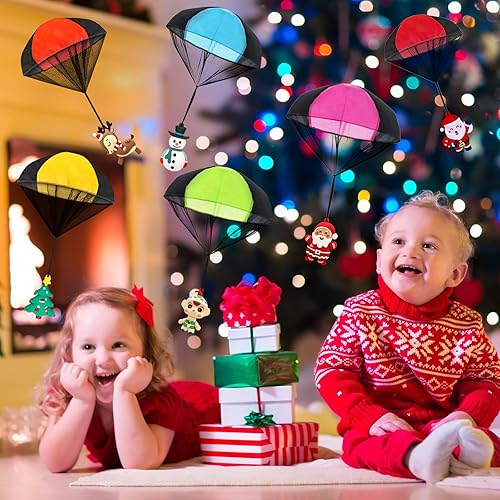 Miniatura 5 de Voiiake 6 piezas de juguete de paracaídas de Navidad, juguetes voladores de mano para niños y niñas, juguetes de Navidad para regalos de fiesta de