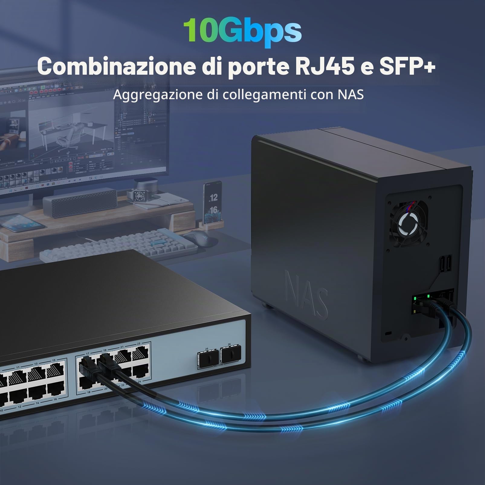 SODOLA Switch gestito da 24 porte, 2,5 Gbit, 24 porte Base-T da 2,5 G, 2 x 10 G SFP+, Link Aggregation/QoS/VLAN/IGMP,Switch di rete 2,5 G montato 1U