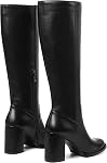 Synchoiss Knee High Boots for Women Chunky Heel Leather Boots Round Toe Wide Calf Boots with Side Zipper Womens Fashion Tall Boots Rubber Sole