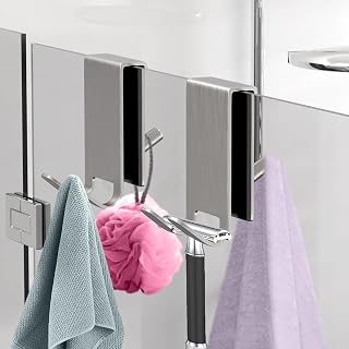 2-Pack,3.14in Bathroom Shower Door Hook, Frameless Glass Door Hook, Double-Sided Towel Hook, Used for Hanging Towels, Bathrobes, Razors, etc (Silvery)