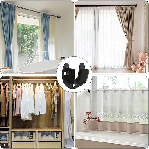 Miniatura 6 de RHBLME 10 soportes de acero inoxidable para barra de armario, color negro, 1-1/4 pulgadas de diámetro en forma de U, resistentes extremos de barra