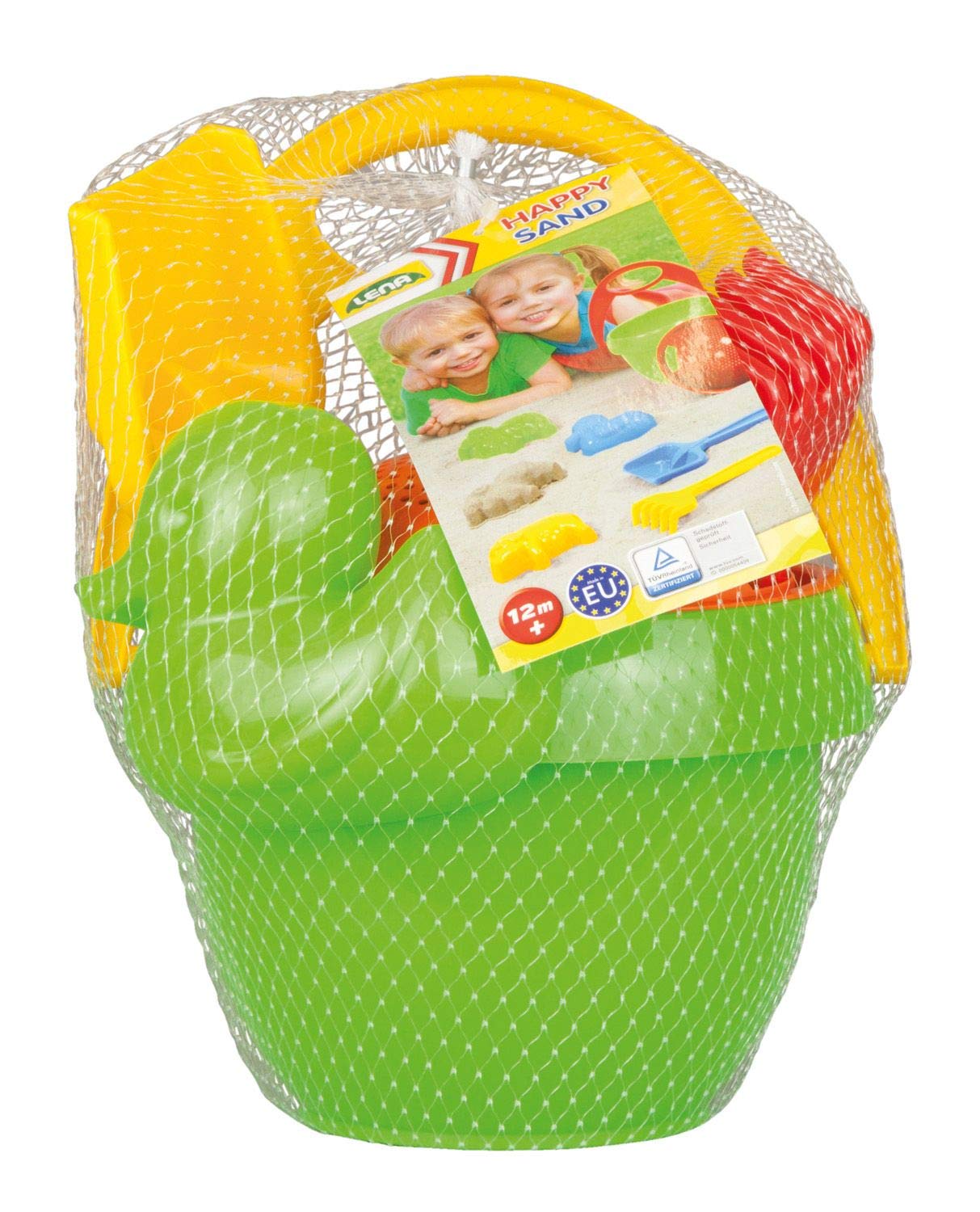 Kit De Jeu De Sable LENA 9 Pièces - Seau 2 L, Pelle, Râteau, Passoire, 5 Moules - Couleurs Assorties - À Partir De 12 Mois