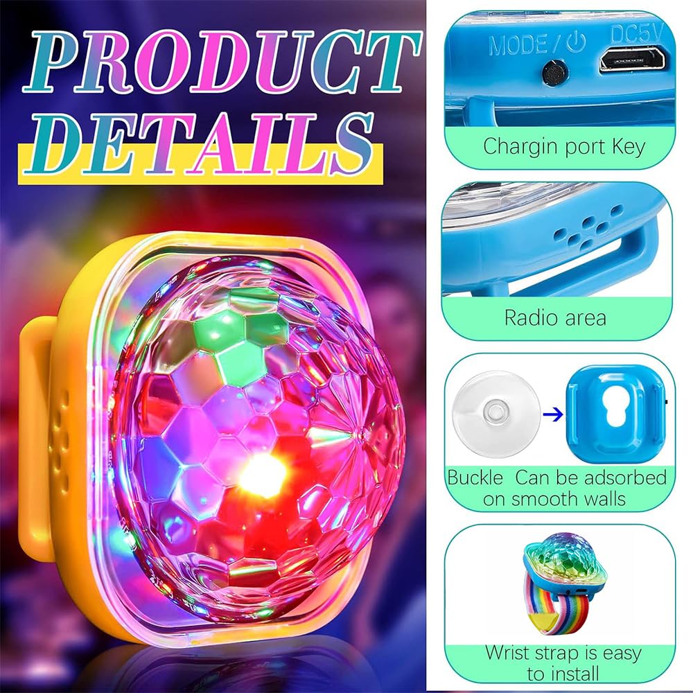 4 Piezas Pulsera Luminosa LED, Luces Discoteca Luces de Bola de Fiesta, luz de discoteca para niños, fiesta de coche,bailar en el coche,DJ Club Discokugel Armband Partylicht