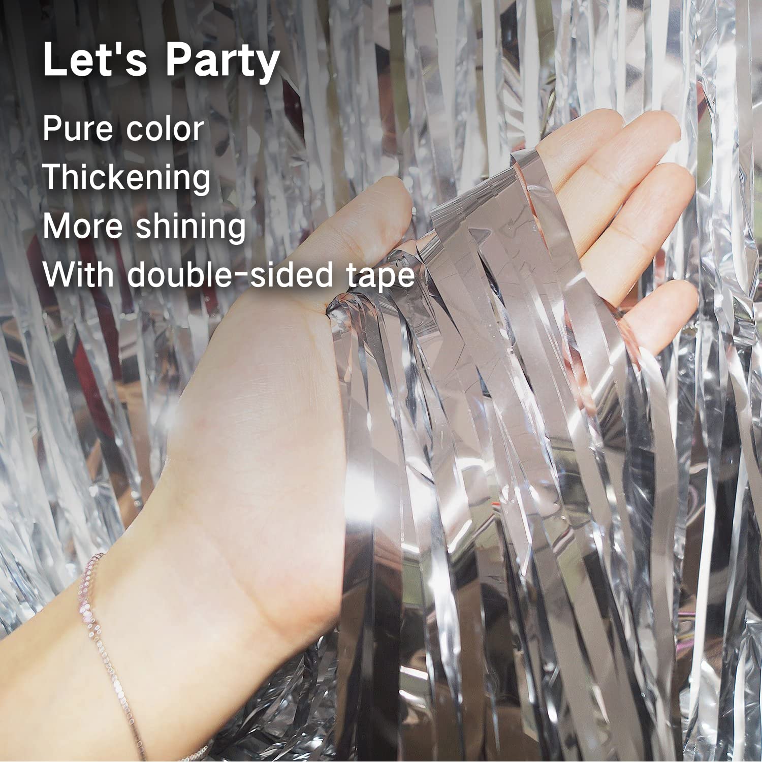 Gulaey Foil Fringe Curtain 3ft x 8.3ft, 3 Pack Silver Metallic Tinsel Curtain Birthday Decorations, Foil Curtain for Birthday Graduation Wedding Engagement Bridal Shower Bachelorette Holiday Party