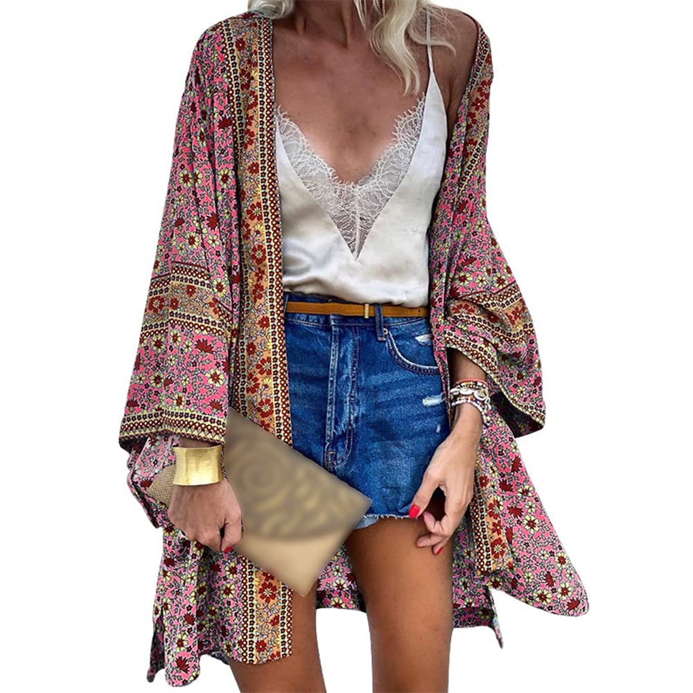 N\A NA - Chal suelto para mujer, kimono con estampado floral, ropa de playa, estilo bohemio, para verano, casual, para traje de baño, cárdigan