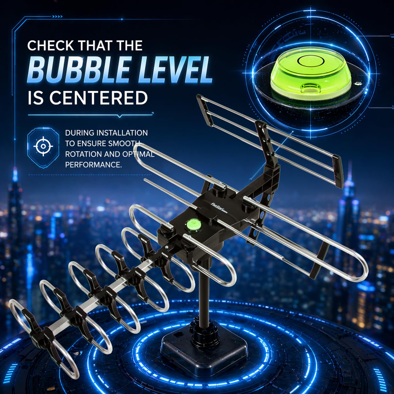 Five Star Antenne TV extérieure améliorée 2026 – Portée de 200 km – Antenne motorisée à rotation précise à 360 ° HDTV – Antenne HDTV amplifiée intelligente NextGen ATSC 3.0 4K 1080p, prend en charge 5