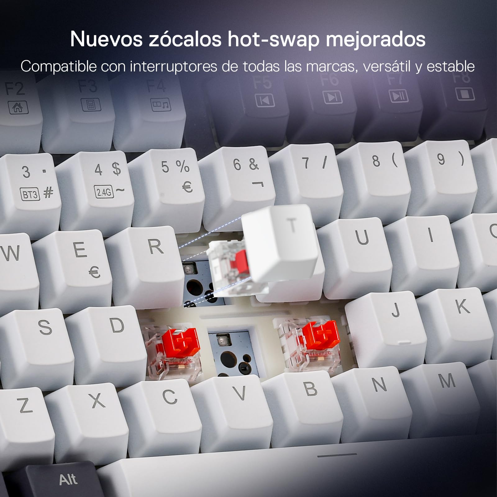 Redragon K673 Pro 75% Gasket RGB Teclado Mecánico, Teclado Gaming con Perilla, 82 Teclas, 2.4Ghz/BT/USB-C, Espumas Absorbentes de Sonido, Hot-Swap Interruptor Rojo, 4000mAh batería, QWERTY Español